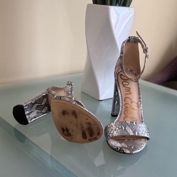 Sam Edelman Heel Sandals Sam Edelman Leather Silver and Black Sandals Size 7.5 - Picture 7 of 9